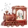 GenSwin Christmas Train Snowman Battery Operated Musical Lighted Water Snowing Glittering Snow Globe Lantern With Timer, Christmas Home Decoration And Gift(Red)