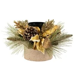 TWINCODECOR Christmas Décor Candle Holder – Xmas Themed Candle Holder Pine Cones And Red Berry Table Centerpiece With 1 Candle Holders For Festival Home Decoration 15" X 15" X 10"(Exclude Candles) -Department 56 Shop 51goMYeBQvL