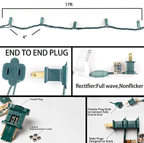 50 Count 5MM Wide Angle Led Christmas Lights Set,Outdoor Led String Lights For Garden Patio Christmas Trees Decoration,17 Feet Green Wire,Warm White 6 50 Count 5MM Wide Angle Led Christmas Lights Set,Outdoor Led String Lights For Garden Patio Christmas Trees Decoration,17 Feet Green Wire,Warm White - Image 6