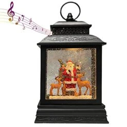 GOOSH Lighted Christmas Snow Globe Lantern, Santa Claus With Gift, Reindeer In Musical Decoration With Battery Operated LED Water Glittering Music Playing With 6H Timer, Christmas Home Décor And Gift…