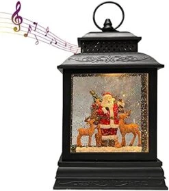 GOOSH Lighted Christmas Snow Globe Lantern, Santa Claus With Gift, Reindeer In Musical Decoration With Battery Operated LED Water Glittering Music Playing With 6H Timer, Christmas Home Décor And Gift… -Department 56 Shop 51hDCC3nqhS. AC