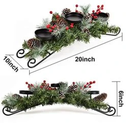 Lvydec Christmas Candle Holder Centerpiece - Pine Cones And Red Berry Table Centerpiece With 3 Candle Holders For Festival Home Decoration, 20" X 10" X 6"(L X W X H) -Department 56 Shop 51hLBozjglL 2