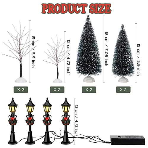 Coume Christmas Tree Snow Covered Branch Village Tree Artificial Christmas Village Displays Tree With Christmas Lamp Post Lantern For Christmas Winter House Holiday Decor (Elegant Style, 12 Pieces) 2 Coume Christmas Tree Snow Covered Branch Village Tree Artificial Christmas Village Displays Tree With Christmas Lamp Post Lantern For Christmas Winter House Holiday Decor (Elegant Style, 12 Pieces) - Image 2