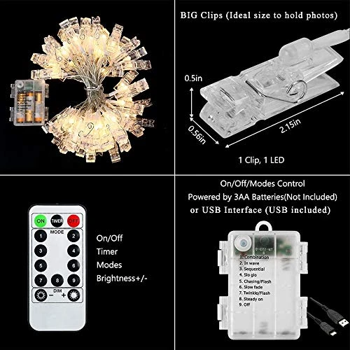 Caprier Luxury Teen Girl Room Decor, Photo Clips String Light, 50 LED Clips, Teen Room Decor, Dimmable 8 Modes Timer, USB Battery Powered, Dorms Decoration 4 Caprier Luxury Teen Girl Room Decor, Photo Clips String Light, 50 LED Clips, Teen Room Decor, Dimmable 8 Modes Timer, USB Battery Powered, Dorms Decoration - Image 4