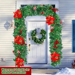 9FT Christmas Garland With 100 Lights Battery Operated,Artificial Pine Garland With Red Balls,Pine Cones,Cedar Branches And More,for Christmas Outdoor Indoor Holiday Home Fireplace Decor-Gift Box -Department 56 Shop 51hq0dbPJzL