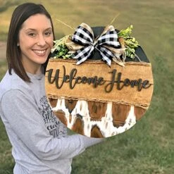 Porch Welcome Signs Funny Door Hanger Farmhouse Door Hanger Rustic Welcome Sign Spring Festival Wooden Hanging Sign Valentine Door Hangers (Brown, One Size) -Department 56 Shop 51i1BUiqfML