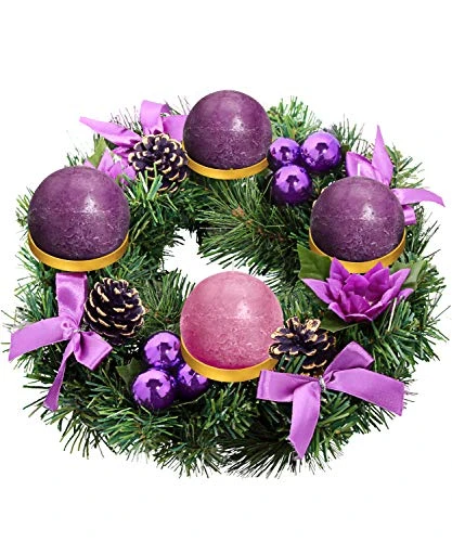 Purple Ribbon Advent Wreath Ring Candle Holder For Pillar Advent Candles - Large Size - Christmas Advent Wreaths Candleholder Stand - Advent Candle Decor - Advent Gifts 5 Purple Ribbon Advent Wreath Ring Candle Holder For Pillar Advent Candles - Large Size - Christmas Advent Wreaths Candleholder Stand - Advent Candle Decor - Advent Gifts - Image 5