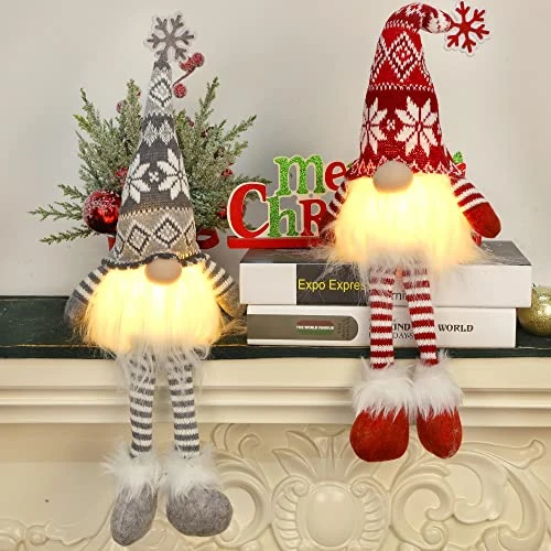 Juegoal 2 Pack Lighted Christmas Gnomes With Dangling Legs, 19.5Inch Handmade Plush Scandinavian Swedish Tomte, Light Up Elf Toy Holiday Present, Battery Operated Winter Tabletop Christmas Decorations 6 Juegoal 2 Pack Lighted Christmas Gnomes With Dangling Legs, 19.5Inch Handmade Plush Scandinavian Swedish Tomte, Light Up Elf Toy Holiday Present, Battery Operated Winter Tabletop Christmas Decorations - Image 6