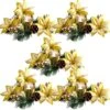 10 Pieces Christmas Candle Rings Xmas Candle Wreath Ring Garland Artificial Poinsettia Candle Rings For Pillar With Candle Holders For Home Wedding Dining Table Centerpiece Decoration(Gold) -Department 56 Shop 51ila6imzwL