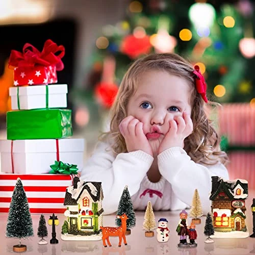 31 Pcs Christmas Village Figurines Decoration Set Lighted LED Christmas Village Houses With Figurines And Snow Blanket Roll For Christmas Town Scene Desktop Ornaments Battery Operated Landscape Decor 4 31 Pcs Christmas Village Figurines Decoration Set Lighted LED Christmas Village Houses With Figurines And Snow Blanket Roll For Christmas Town Scene Desktop Ornaments Battery Operated Landscape Decor - Image 4
