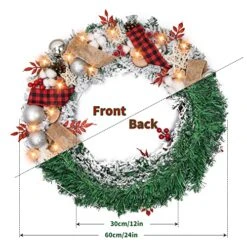 Prelit Flocked Christmas Wreath With Ribbon And Ball Ornaments, 24 Inch Christmas Wreath With Lights Battery Operated 50 LED , Holiday Decoration For Outdoor Front Door Fireplace Xmas Decor -Department 56 Shop 51j0h8lolmL