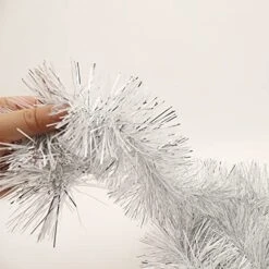 Lukigif 25 Feet Christmas Tree Twist Garland Sparkly Thick Metallic Tinsel Foil Wreath Hanging Decor For Parade Floats Christmas Eve Xmas Tree New Year Wedding Birthday Party, 4" X 25', Silver White -Department 56 Shop 51jGs7tSdNL