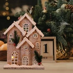 WINOMO Winter Village LED Light Christmas Wood House Lighted Church Santas Wonderland House For Home Desk Decor (No Battery) -Department 56 Shop 51jGuXdNnQL