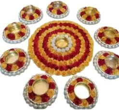 GENERIC India Gift HUB Handmade Tea Ligth Rangoli Set | Multi Design Festive Diyas| Tea Light Holders Housewarming Favors Outliner Decoration | Floral Mats Tea Party Floor Diwali Christmas Decor -Department 56 Shop 51jSMEnITTL. AC