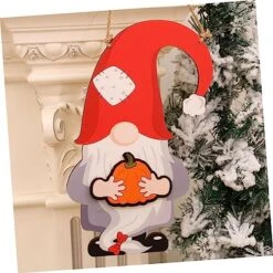 VOSAREA 1 Set Decorative Pendant Hanging Wood Plague Festival Gnomes Ornament Halloween Gnome Door Hanger Hangers To Decorate Front Door Decor Christmas Decor Wall Pendant Home Door Sign -Department 56 Shop 51k9t6MmvnL