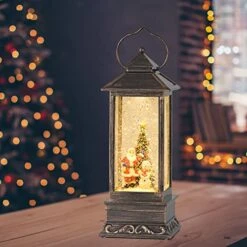 Christmas Snow Globe Lantern With Swirling Glitter Water, Christmas Tree, Santa Claus And Snowman, USB Powered Or Battery Operated For Christmas Home Decoration -Department 56 Shop 51kHeib2yaL