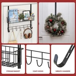 Meluke Over The Door Hooks With 2 Wreath Hangers And Storage Basket, 15'' Door Wreath Hook, Multifunctional Over The Door Organizer Storage Coat Hooks For Front Door,Bathroom,Bedroom 7 Meluke Over The Door Hooks With 2 Wreath Hangers And Storage Basket, 15'' Door Wreath Hook, Multifunctional Over The Door Organizer Storage Coat Hooks For Front Door,Bathroom,Bedroom -Department 56 Shop 51kSZVafQpL