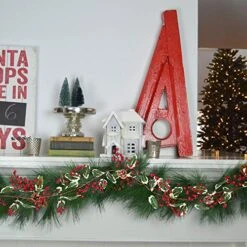 Lvydec Red Berry Garland Christmas Decoration Clearance - 7ft Artificial Red Berry Garland With Pine Cone And Green Leaves For Holiday Fireplace Stairs Table Decorations -Department 56 Shop 51koRlp9P5L