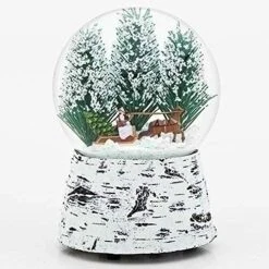 Roman Horse Sleigh Snow 5.5 Inch Resin Musical Glitterdome Water Globe Plays Over The River
