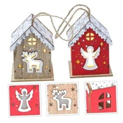 Didiseaon 6 Pcs Reindeer- Home For Door Wood Light Window Holiday Festive Cabins Carved Xmas Table Lighted Decorations Doors Glowing Decor Winter Design Pendant Wall Hangings -Department 56 Shop 51l614I5pGL