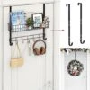 Meluke Over The Door Hooks With 2 Wreath Hangers And Storage Basket, 15'' Door Wreath Hook, Multifunctional Over The Door Organizer Storage Coat Hooks For Front Door,Bathroom,Bedroom