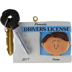 Driver's License Personalized Christmas Ornament - Male - Brown Hair - Handpainted Resin - 2.75" Tall - Free Customization By Calliope Designs