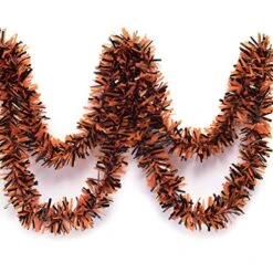 Anderson's Metallic Tinsel Twist Garland, Black And Orange - 4 Inches Wide X 25 Ft Long, Parade Float Decorations For Trailer, Metallic Tinsel Garland, Halloween Garland Décor For Parties And Parades