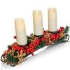 Ornativity Christmas Décor Candle Holder – Xmas Themed Candle Holder Centerpiece Decorations With Red And Gold Berries And Evergreens