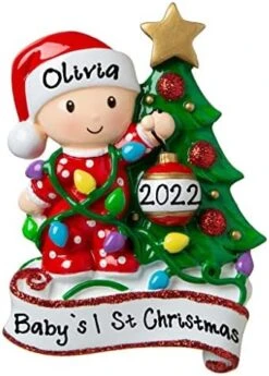 2022 New Baby Decorating Christmas Lights On Tree Personalized Baby`s First Christmas Hanging Tree Ornament New Born Baby Gift-Free Personalized (Blue Snow Baby) -Department 56 Shop 51mmrClwk3L. AC