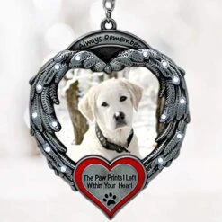 Pet Memorial Photo Ornament – Always Remember The Paw Prints I Left Within Your Heart - Angel Wings - Keepsake - Loss Of A Dog - Set Of 2 - Gift/Storage Bag Included -Department 56 Shop 51mvScbGMUL
