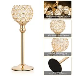 Hossejoy 2 PCS Candle Holders, Crystal Candlestick Holders For Tables Dining Halloween Christmas Anniversary Wedding Decoration, Fit Best With Flameless LED Tea Light Candles (Gold) -Department 56 Shop 51mzztjtDEL