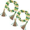 2 Pieces St. Patrick's Day Easter Day Wood Bead Garlands With Tassels 10.8 Ft Farmhouse Rustic Country Wood Bead Boho Bead Garlands For Tiered Tray Decor (Attractive Color) -Department 56 Shop 51n77E6tiYL