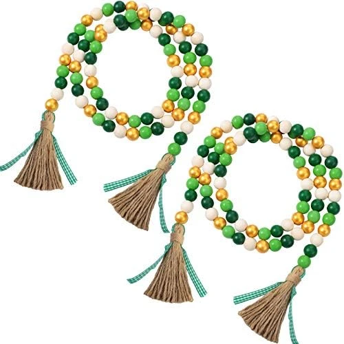 2 Pieces St. Patrick's Day Easter Day Wood Bead Garlands With Tassels 10.8 Ft Farmhouse Rustic Country Wood Bead Boho Bead Garlands For Tiered Tray Decor (Attractive Color) 8 2 Pieces St. Patrick's Day Easter Day Wood Bead Garlands With Tassels 10.8 Ft Farmhouse Rustic Country Wood Bead Boho Bead Garlands For Tiered Tray Decor (Attractive Color) - Image 8