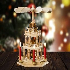 German Christmas Decoration Pyramid - 18 Inches - Wood Nativity Scene Set-Under The Christmas Tree - Table Top Holiday Decor - 3 Tiers Carousel- 6 Candle Holders - German Design. -Department 56 Shop 51n8N4JRVUL