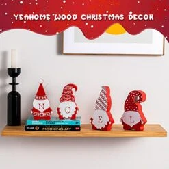 YEAHOME Gnome Christmas Decorations, Noel Wooden Blocks Christmas Table Decor, 4pcs Rustic Christmas Gnomes Ornaments Farmhouse Xmas Decor For Home, Tiered Tray, Shelf, Tabletop Fireplace -Department 56 Shop 51nBQDt8znL