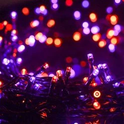 FUNPENY 300 LED Indoor String Lights, 100 FT Plug In Waterproof String Lights With 8 Modes For Halloween Thanksgiving Christmas Garden Decoration, Indoor And Outdoor Decorations (Purple-Orange) -Department 56 Shop 51o3fq9jIsL