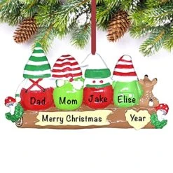 Personalized Christmas Ornaments Family Of 4 – Polyresin Gnomes Family Ornament – Unique Family Christmas Ornaments 2022 – Gifts For Mom, Dad, Kids, Grandma, Grandpa – Durable Family Décor