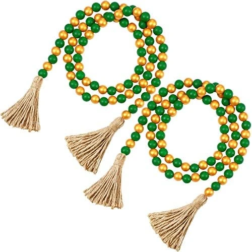 2 Pieces St. Patrick's Day Easter Day Wood Bead Garlands With Tassels 10.8 Ft Farmhouse Rustic Country Wood Bead Boho Bead Garlands For Tiered Tray Decor (Attractive Color) 9 2 Pieces St. Patrick's Day Easter Day Wood Bead Garlands With Tassels 10.8 Ft Farmhouse Rustic Country Wood Bead Boho Bead Garlands For Tiered Tray Decor (Attractive Color) - Image 9