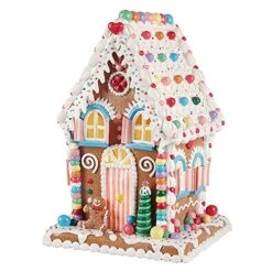One Holiday Way 14-Inch Whimsical LED Lighted Faux Gingerbread Candy House Figurine – Prebuilt Rainbow Colored Tabletop Figure Christmas Village Decoration - Mantel Shelf Kitchen Party Home Decor