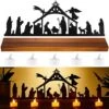 Suclain Inch Nativity Sets Christmas Indoor Nativity Scene Light Holder Metal Nativity Scene Wood Stand Rustic Wooden Nativity Decoration 5 Pcs Led Candles Christmas Metal Sign Candle Holders Gold