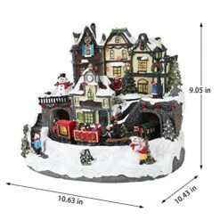 MUMTOP Christmas Village House Decoration, Colourful LED Lights Light Up Bell Tower And Buildings, Rotating Christmas Trees And Railway Train, Music Rendering Atmosphere -Department 56 Shop 51qMT32J3qL