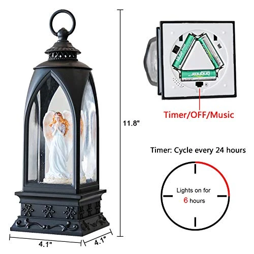 Eldnacele 12” Christmas Snow Globe Lantern Angel With Music & Timer, USB Lined/Battery Operated Lighted Water Glittering Nativity Lantern For Christmas Festival Centerpiece Decoration Gifts – Angel 2 Eldnacele 12” Christmas Snow Globe Lantern Angel With Music & Timer, USB Lined/Battery Operated Lighted Water Glittering Nativity Lantern For Christmas Festival Centerpiece Decoration Gifts – Angel - Image 2