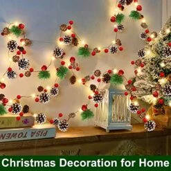 [ Timer ] 9FT Prelit Christmas Garland With Lights Battery Operated Garland String Lights 30LED Warm White Lights 52 Red Berries 35 Pinecones Christmas Decorations Indoor Outdoor Xmas Home Decor -Department 56 Shop 51qtqgzxRFL