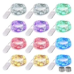 LYHOPE Battery Fairy Lights, 12 Pack 7.2ft Battery Operated String Lights 20 LED Ultra Thin Copper Wire Mini Fairy Lights For DIY Home,Vase,Jar,Xmas,Easter,Holiday,Party Decoration(Six Color)