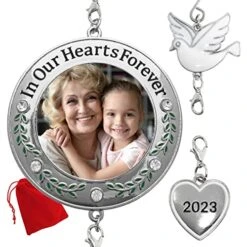 2023 Memorial Christmas Photo Ornament - In Our Hearts Forever - Remembrance Keepsake With Clear Gems And Floral Accents - Comes With A Dove Hook And A Dated Charm - Gift/Storage Bag Included -Department 56 Shop 51r6563YhgL