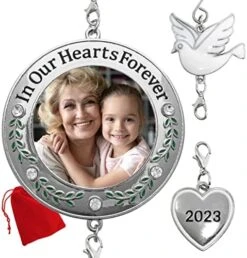 2023 Memorial Christmas Photo Ornament - In Our Hearts Forever - Remembrance Keepsake With Clear Gems And Floral Accents - Comes With A Dove Hook And A Dated Charm - Gift/Storage Bag Included -Department 56 Shop 51r6563YhgL. AC