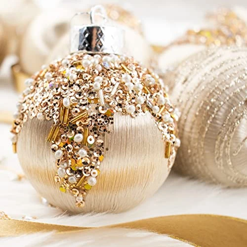12PCS Silk Christmas Ball Ornaments, Satin Christmas Tree Luxury Vintage Hanging Ornaments, Chrisma Home Decorations For Xmas Tree, Wreath Garland Decor, Wedding (Champagne) 3 12PCS Silk Christmas Ball Ornaments, Satin Christmas Tree Luxury Vintage Hanging Ornaments, Chrisma Home Decorations For Xmas Tree, Wreath Garland Decor, Wedding (Champagne) - Image 3