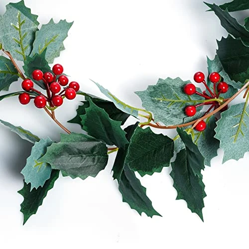 Jiebor Christmas Garland Red Berry Green Leaf Garland Artificial Holly Leaves Garland For Christmas Tree Mantle Fireplace Winter Holiday Home Outdoor Indoor Front Door Window Wall Decorations 5.7Ft 3 Jiebor Christmas Garland Red Berry Green Leaf Garland Artificial Holly Leaves Garland For Christmas Tree Mantle Fireplace Winter Holiday Home Outdoor Indoor Front Door Window Wall Decorations 5.7Ft - Image 3