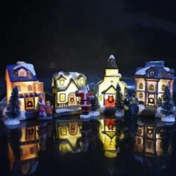 Forart 10Pcs Resin Christmas Scene Village Houses Town With LED Light Battery Operate Christmas Ornaments Christmas Cabin Tiny Scene Snow Village Collections Houses Set -Department 56 Shop 51rWhpLNXoL