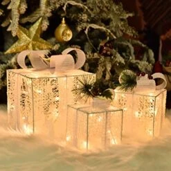 Bstge Christmas Lighted Gift Boxes, Set Of 3 Christmas Decorations For Home, Christmas Ornaments, 48 Warm White LED With Bows For Indoor Outdoor Party Holiday,Christmas Decor
